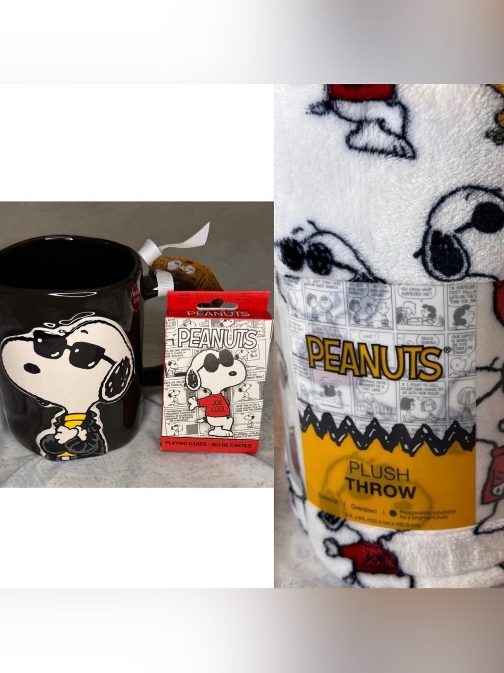 Peanuts Snoopy ‘Joe Cool’ Super Thick Plush Throw Blanket, Mug & Playing Cards